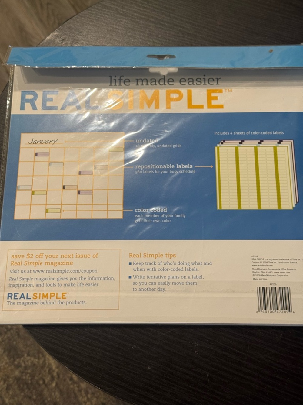 Real Simple brand flexible planning wall calendar - NWT
